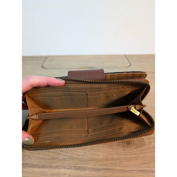 Fossil Womens Bifold Wallet Black Geometric Genuine Leather Zipper Pocket Modern - Picture 6 of 8